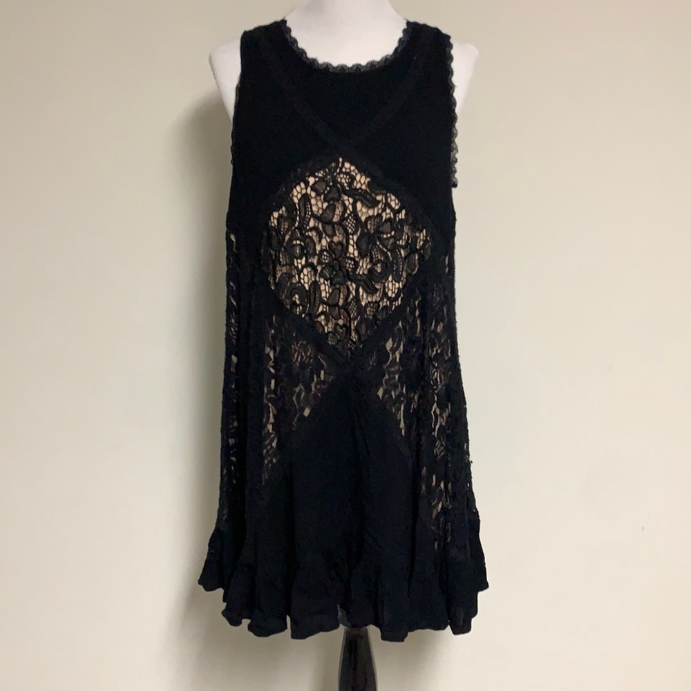 Torrid black lace dress with nude color underneath
